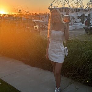 White strapless dress with rhinestone fringe. Worn once for bachelorette party!